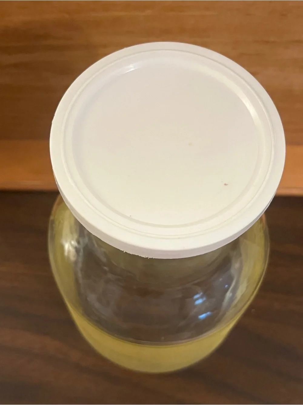 Clear Glass Carafe with Yellow Band and White Lid